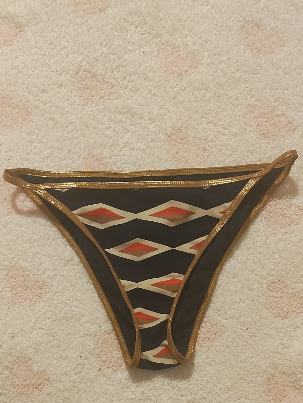 Marc by Marc Jacobs Black Bikini Bottom with Gold Trim and Orange Accents